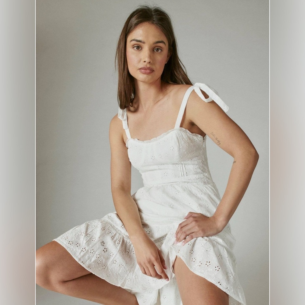 Lucky Brand Sleeveless Corset Midi Eyelet Dress
